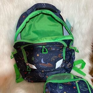 Planets Design Backpack with Lunch Kit Navy with Green NWT